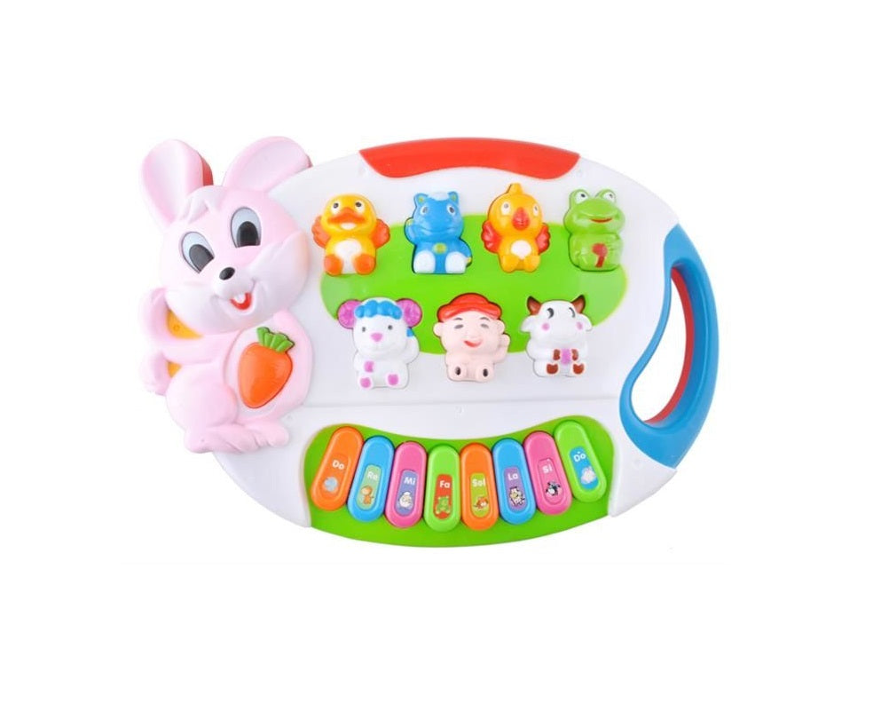 Centru de activitati Micul Pianist Iepuras cu Melodii si Luminite, Difuzor incorporat, Dimensiuni 24.5 cm lungime, 18 cm latime, Culoare Alb