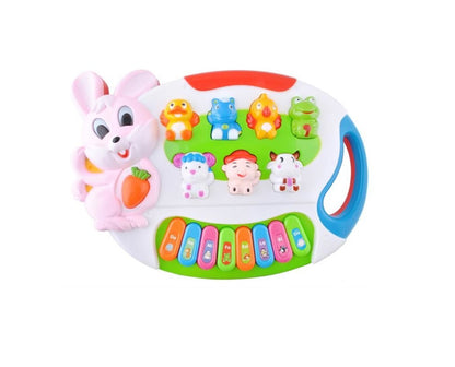 Centru de activitati Micul Pianist Iepuras cu Melodii si Luminite, Difuzor incorporat, Dimensiuni 24.5 cm lungime, 18 cm latime, Culoare Alb