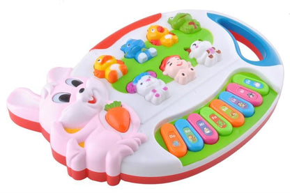 Centru de activitati Micul Pianist Iepuras cu Melodii si Luminite, Difuzor incorporat, Dimensiuni 24.5 cm lungime, 18 cm latime, Culoare Alb