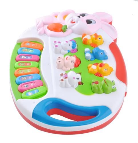 Centru de activitati Micul Pianist Iepuras cu Melodii si Luminite, Difuzor incorporat, Dimensiuni 24.5 cm lungime, 18 cm latime, Culoare Alb