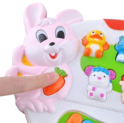 Centru de activitati Micul Pianist Iepuras cu Melodii si Luminite, Difuzor incorporat, Dimensiuni 24.5 cm lungime, 18 cm latime, Culoare Alb