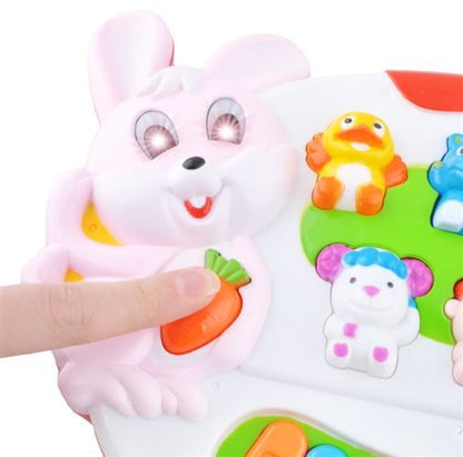 Centru de activitati Micul Pianist Iepuras cu Melodii si Luminite, Difuzor incorporat, Dimensiuni 24.5 cm lungime, 18 cm latime, Culoare Alb