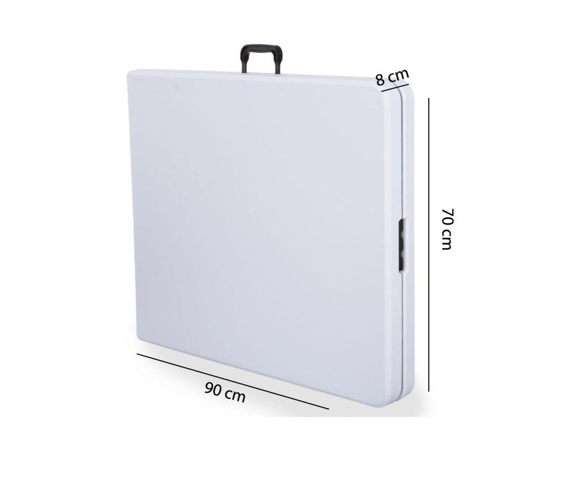 Masa Pliabila Tip VALIZA IDL, WHITE DELUXE-Colectie 2019, Dimensiuni: 180 x 74 x 70 cm, Constructie din OTEL, acoperita cu pulbere, cu Bloc Stabilizator, Ideala pentru interior/exterior, Posibilitatea de pliere rapida a mesei intr-o valiza cu maner
