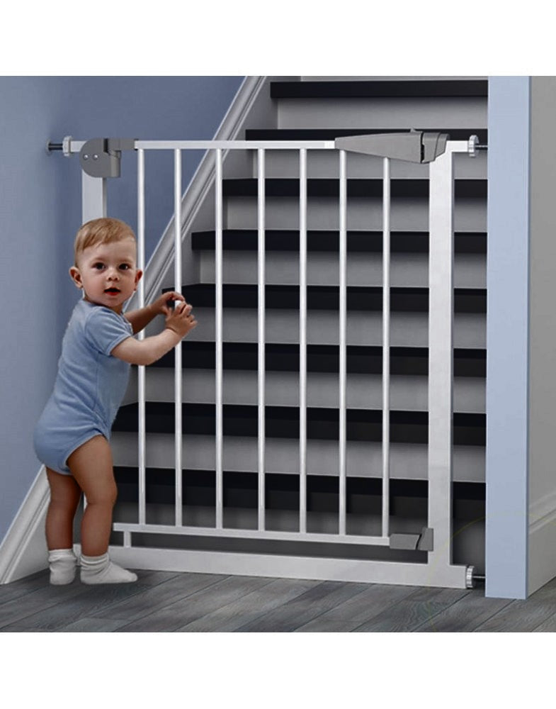 Poarta de Siguranta idealStore Safety Gate pentru Scari, dimensiuni ajustabile 75 - 103 cm, Fabricata din Otel, culoare Gri Perlat