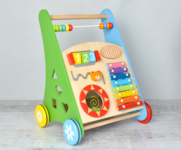 Premergator Interactiv IDL Wooden Puzzle, ajuta la invatarea primilor pasi, dezvolta abilitati manuale, coordoneaza miscarea si dezvolta simturile, Material : Lemn, Culoare : Multicolor