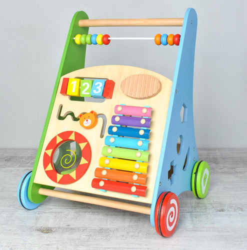 Premergator Interactiv IDL Wooden Puzzle, ajuta la invatarea primilor pasi, dezvolta abilitati manuale, coordoneaza miscarea si dezvolta simturile, Material : Lemn, Culoare : Multicolor