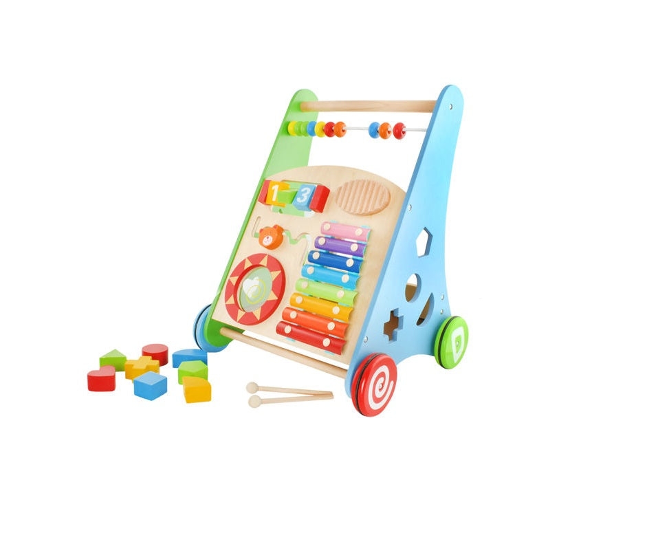 Premergator Interactiv IDL Wooden Puzzle, ajuta la invatarea primilor pasi, dezvolta abilitati manuale, coordoneaza miscarea si dezvolta simturile, Material : Lemn, Culoare : Multicolor