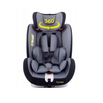 Scaun auto Profesional dedicat pentru copil, BABY JOLIE PRESTIGE IDL Collection , Pentru 3 grupe de greutate intre 0-36 Kg, Tehnologie ISOFIX si Centura TOP TETHER, Rotire 360 grade cu Reglarea pozitiei de somn si a inaltimii tetierei, Negru-Gri