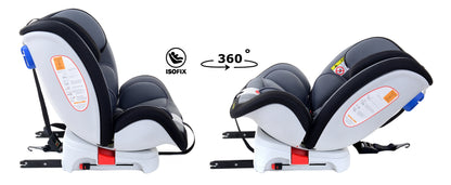 Scaun auto Profesional dedicat pentru copil, BABY JOLIE PRESTIGE IDL Collection , Pentru 3 grupe de greutate intre 0-36 Kg, Tehnologie ISOFIX si Centura TOP TETHER, Rotire 360 grade cu Reglarea pozitiei de somn si a inaltimii tetierei, Negru-Gri