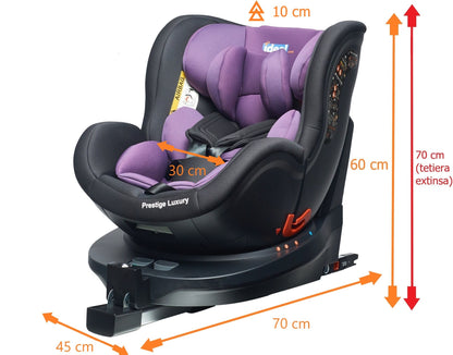 Scaun auto Profesional dedicat pentru copil, BABY JOLIE PRESTIGE LUXURY IDL Collection ,picior telescopic stabil, Pentru 3 grupe de greutate intre 0-36 Kg, Tehnologie ISOFIX , Rotire 360 grade cu Reglarea pozitiei de somn, Violet