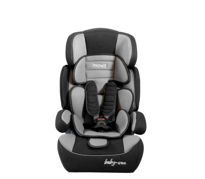 Scaun auto PROFESIONAL pentru copil, Prince Junior Grey, Model 2018, Pentru 3 grupe de greutate intre 9-36 kg,, Culoare Negru-Gri, ce asigura maximul de siguranta si confort pentru copilul dumneavoastra, ideal pentru calatorii