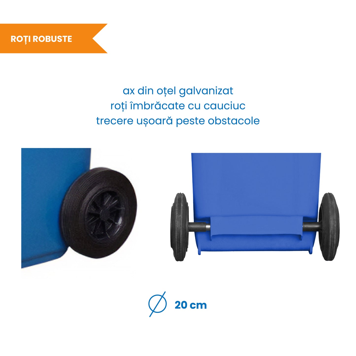 Pubela profesionala rezistenta, 120 l, IdealStore EcoPub, cu capac, roti durabile, din plastic de inalta densitate HPDE, rezistenta la inghet si la calduri mari, usor de curatat, albastru