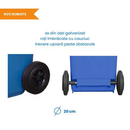 Pubela profesionala rezistenta, 120 l, IdealStore EcoPub, cu capac, roti durabile, din plastic de inalta densitate HPDE, rezistenta la inghet si la calduri mari, usor de curatat, albastru