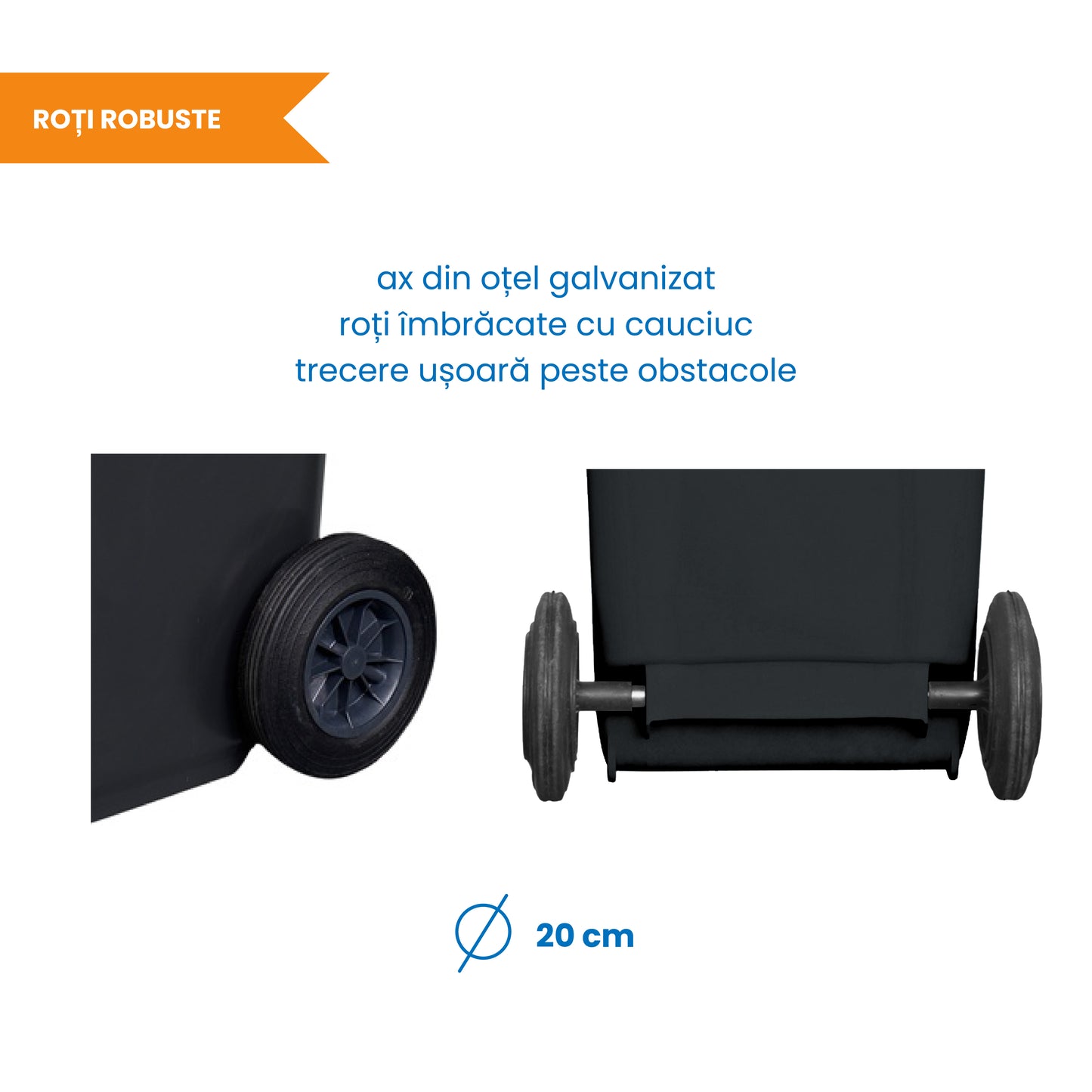 Pubela profesionala rezistenta, 120 l, IdealStore EcoPub, cu capac, roti durabile, din plastic de inalta densitate HPDE, rezistenta la inghet si la calduri mari, usor de curatat, negru