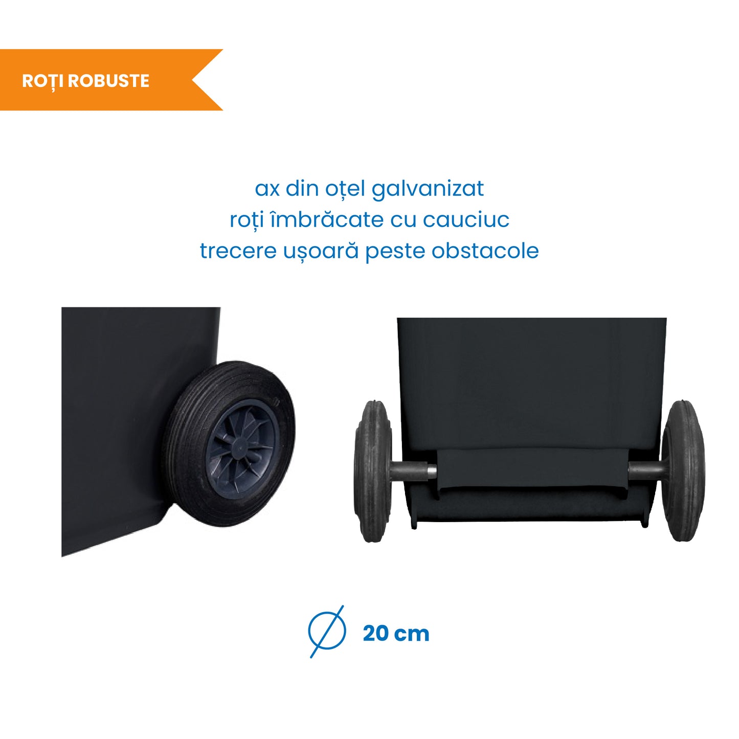 Pubela profesionala rezistenta, 240 l, IdealStore EcoPub, cu capac, roti durabile, din plastic de inalta densitate HPDE, rezistenta la inghet si la calduri mari, usor de curatat, negru