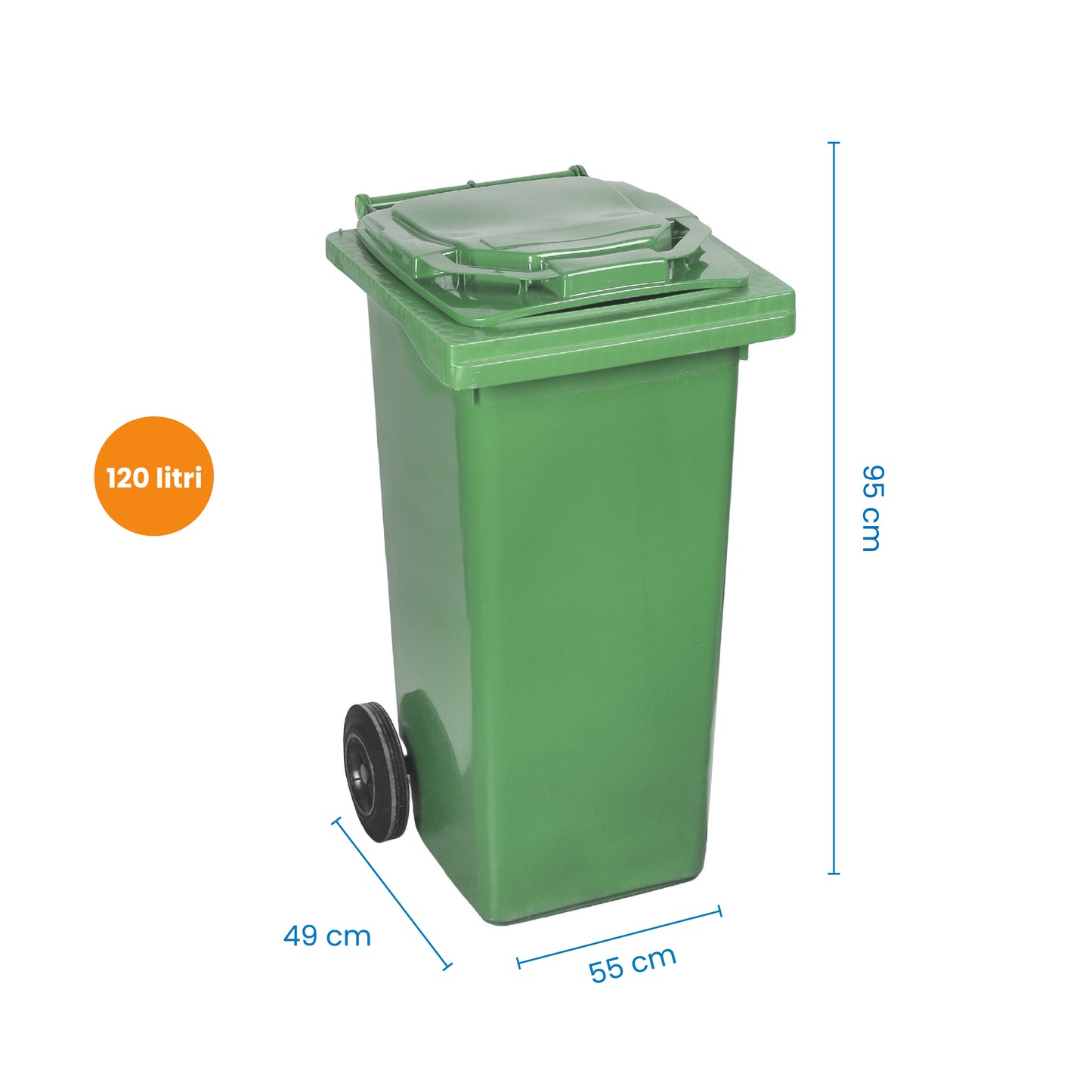 Pubela profesionala rezistenta, 120 l, IdealStore EcoPub, cu capac, roti durabile, din plastic de inalta densitate HPDE, rezistenta la inghet si la calduri mari, usor de curatat, verde