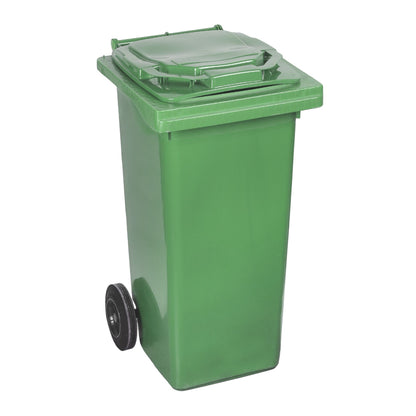 Pubela profesionala rezistenta, 120 l, IdealStore EcoPub, cu capac, roti durabile, din plastic de inalta densitate HPDE, rezistenta la inghet si la calduri mari, usor de curatat, verde