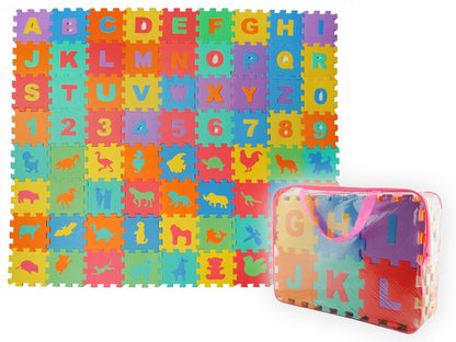 Puzzle IDL tip covor cu 72 Litere si Animale, Dimensiune piese 16x16 cm, Ajuta la dezvoltarea creativitatii si coordonarii Mana-Ochi pentru copii, Material Burete, Culoare Multicolor