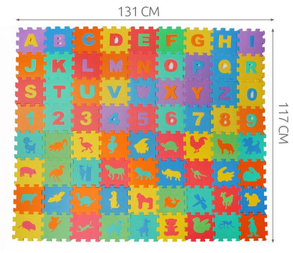 Puzzle IDL tip covor cu 72 Litere si Animale, Dimensiune piese 16x16 cm, Ajuta la dezvoltarea creativitatii si coordonarii Mana-Ochi pentru copii, Material Burete, Culoare Multicolor