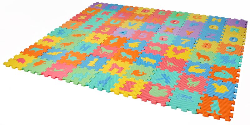 Puzzle IDL tip covor cu 72 Litere si Animale, Dimensiune piese 16x16 cm, Ajuta la dezvoltarea creativitatii si coordonarii Mana-Ochi pentru copii, Material Burete, Culoare Multicolor