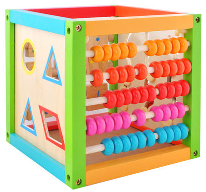 Centru educational IDL , Model Cub 2 in 1 , Ajuta la dezvoltarea creativitatii si coordonarii Mana-Ochi pentru copii, Dezovolta Abilitati Cognitive Material Lemn Premium, Multicolor