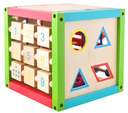 Centru educational IDL , Model Cub 2 in 1 , Ajuta la dezvoltarea creativitatii si coordonarii Mana-Ochi pentru copii, Dezovolta Abilitati Cognitive Material Lemn Premium, Multicolor