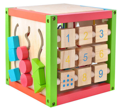 Centru educational IDL , Model Cub 2 in 1 , Ajuta la dezvoltarea creativitatii si coordonarii Mana-Ochi pentru copii, Dezovolta Abilitati Cognitive Material Lemn Premium, Multicolor