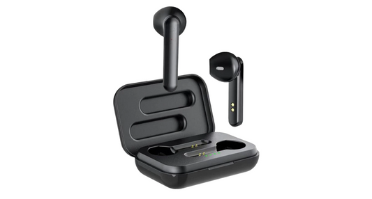 Casti Wireless Pro Q3 idealSTORE, Lumina led semnalizare, Bluetooth 5, Distanta functionala 10 m, Include carcasa de incarcare, Autonomie 15 ore, Culoare Negru