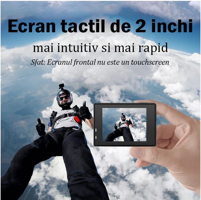 Camera de Actiune Multifunctionala SmartGO-Cam idealSTORE, Ecran Dublu Color tactil IPS, 4K Ultra HD 60 FPS/120FPS, HDMI, Waterproof, Android / iOS, Photo Burst, Looping, Unghi de 170, Anti-Shake, Senzor de imagine, Difuzor, Control Wifi sau Telecomanda