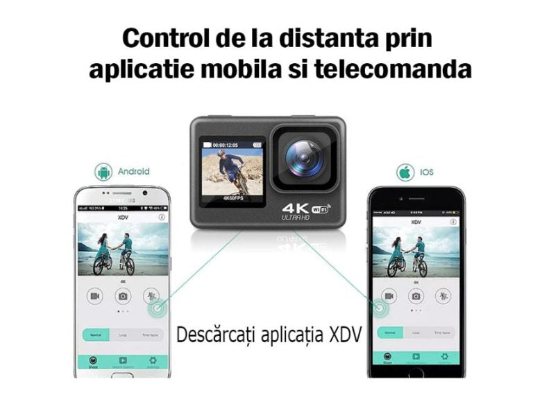 Camera de Actiune Multifunctionala SmartGO-Cam idealSTORE, Ecran Dublu Color tactil IPS, 4K Ultra HD 60 FPS/120FPS, HDMI, Waterproof, Android / iOS, Photo Burst, Looping, Unghi de 170, Anti-Shake, Senzor de imagine, Difuzor, Control Wifi sau Telecomanda