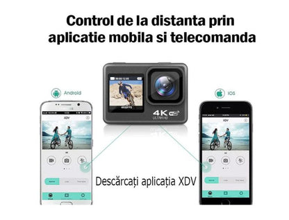 Camera de Actiune Multifunctionala SmartGO-Cam idealSTORE, Ecran Dublu Color tactil IPS, 4K Ultra HD 60 FPS/120FPS, HDMI, Waterproof, Android / iOS, Photo Burst, Looping, Unghi de 170, Anti-Shake, Senzor de imagine, Difuzor, Control Wifi sau Telecomanda