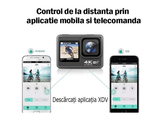 Camera de Actiune Multifunctionala SmartGO-Cam idealSTORE, Ecran Dublu Color tactil IPS, 4K Ultra HD 60 FPS/120FPS, HDMI, Waterproof, Android / iOS, Photo Burst, Looping, Unghi de 170, Anti-Shake, Senzor de imagine, Difuzor, Control Wifi sau Telecomanda