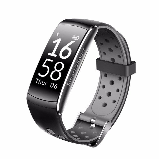 Smartwatch si Bratara de Fitness Smart&Sport, Monitorizare Puls, Pasi, Calorii, Notificare Mesaje, IP67 Waterproof, Bratara de silicon Neagra, Culoare Negru-Gri