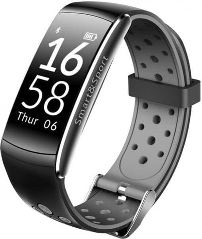 Smartwatch si Bratara de Fitness Smart&Sport, Monitorizare Puls, Pasi, Calorii, Notificare Mesaje, IP67 Waterproof, Bratara de silicon Neagra, Culoare Negru-Gri