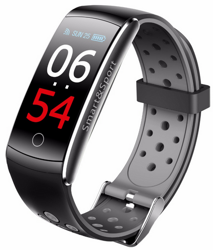 Smartwatch si Bratara de Fitness Smart&Sport, Monitorizare Puls, Pasi, Calorii, Notificare Mesaje, IP67 Waterproof, Bratara de silicon Neagra, Culoare Negru-Gri