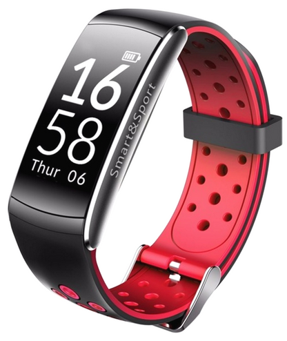 Smartwatch si Bratara de Fitness Smart&Sport, Monitorizare Puls, Pasi, Calorii, Notificare Mesaje, IP67 Waterproof, Bratara de silicon Neagra, Culoare Negru-Rosu