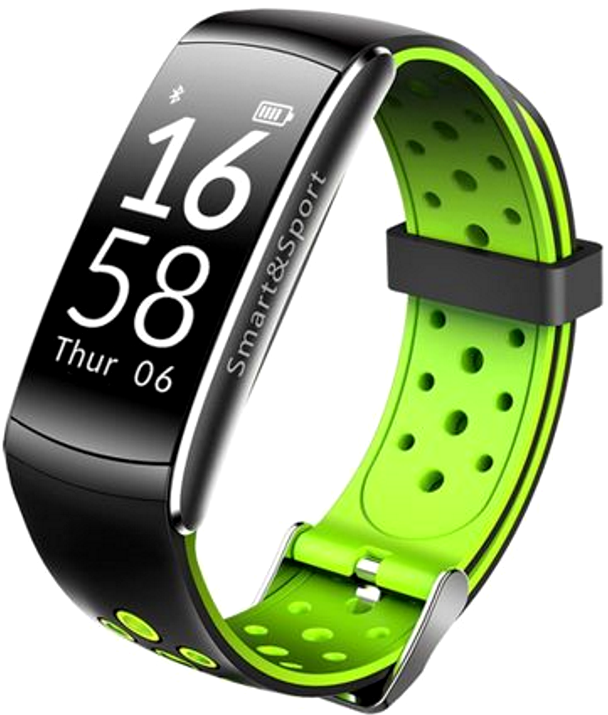 Smartwatch si Bratara de Fitness Smart&Sport, Monitorizare Puls, Pasi, Calorii, Notificare Mesaje, IP67 Waterproof, Bratara de silicon Neagra, Culoare Negru-Verde