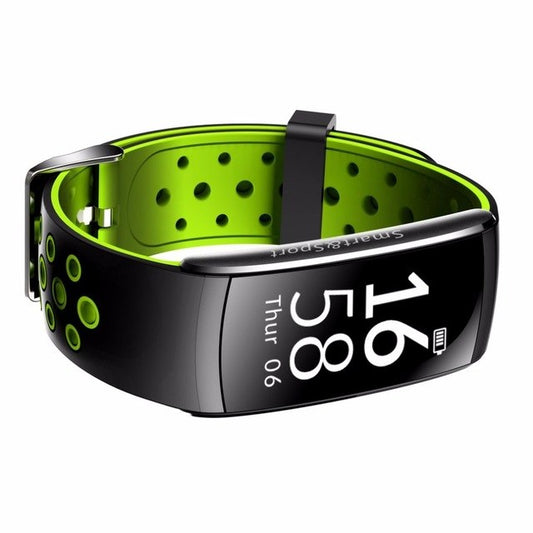 Smartwatch si Bratara de Fitness Smart&Sport, Monitorizare Puls, Pasi, Calorii, Notificare Mesaje, IP67 Waterproof, Bratara de silicon Neagra, Culoare Negru-Verde