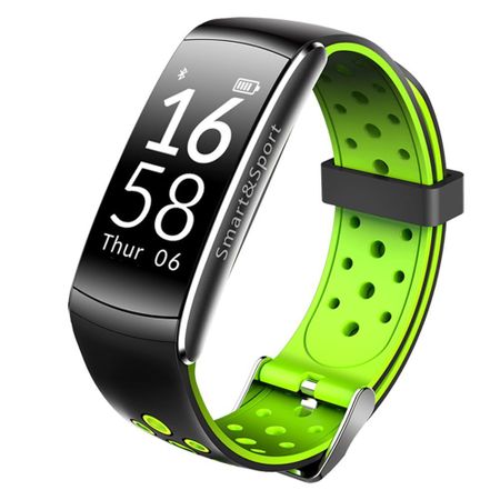 Smartwatch si Bratara de Fitness Smart&Sport, Monitorizare Puls, Pasi, Calorii, Notificare Mesaje, IP67 Waterproof, Bratara de silicon Neagra, Culoare Negru-Verde