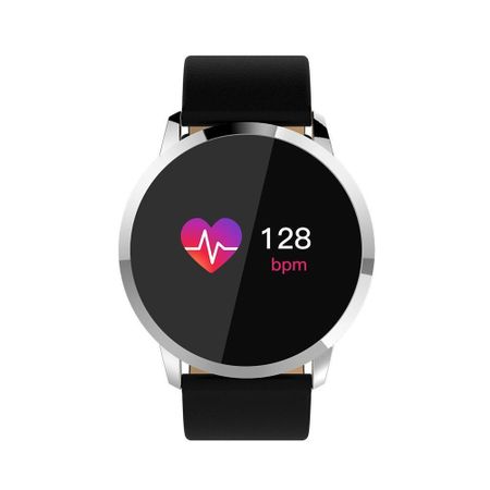 Smartwatch si Bratara Fitness Smart Quasar 8 cu Monitorizare Puls, Pasi, Calorii, Notificare Mesaje, IP67 Waterproof, Bratara de Piele Ecologica Neagra, Culoare Negru