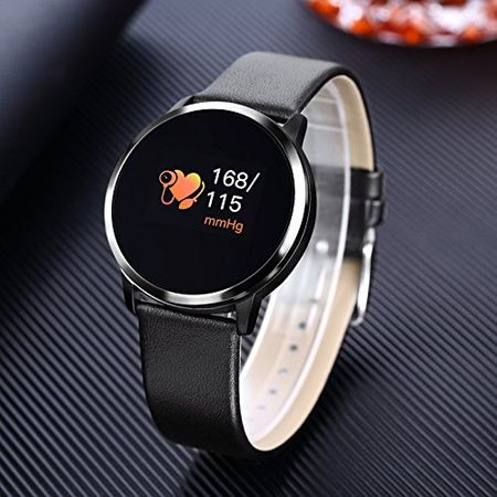 Smartwatch si Bratara Fitness Smart Quasar 8 cu Monitorizare Puls, Pasi, Calorii, Notificare Mesaje, IP67 Waterproof, Bratara de Piele Ecologica Neagra, Culoare Negru