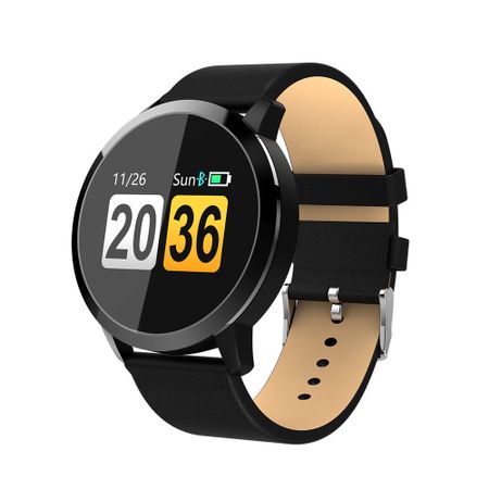 Smartwatch si Bratara Fitness Smart Quasar 8 cu Monitorizare Puls, Pasi, Calorii, Notificare Mesaje, IP67 Waterproof, Bratara de Piele Ecologica Neagra, Culoare Negru
