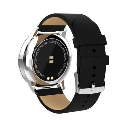 Smartwatch si Bratara Fitness Smart Quasar 8 cu Monitorizare Puls, Pasi, Calorii, Notificare Mesaje, IP67 Waterproof, Bratara de Piele Ecologica Neagra, Culoare Negru