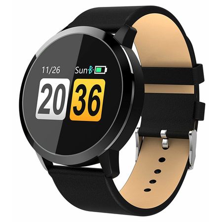 Smartwatch si Bratara Fitness Smart Quasar 8 cu Monitorizare Puls, Pasi, Calorii, Notificare Mesaje, IP67 Waterproof, Bratara de Piele Ecologica Neagra, Culoare Negru