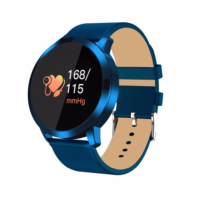 Smartwatch si Bratara Fitness Smart Quasar 8 cu Monitorizare Puls, Pasi, Calorii, Notificare Mesaje, IP67 Waterproof, Bratara de Piele Ecologica Albastra, Culoare Albastru