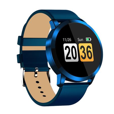 Smartwatch si Bratara Fitness Smart Quasar 8 cu Monitorizare Puls, Pasi, Calorii, Notificare Mesaje, IP67 Waterproof, Bratara de Piele Ecologica Albastra, Culoare Albastru