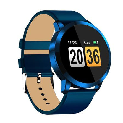 Smartwatch si Bratara Fitness Smart Quasar 8 cu Monitorizare Puls, Pasi, Calorii, Notificare Mesaje, IP67 Waterproof, Bratara de Piele Ecologica Albastra, Culoare Albastru