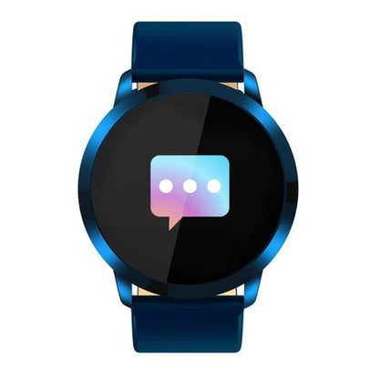 Smartwatch si Bratara Fitness Smart Quasar 8 cu Monitorizare Puls, Pasi, Calorii, Notificare Mesaje, IP67 Waterproof, Bratara de Piele Ecologica Albastra, Culoare Albastru