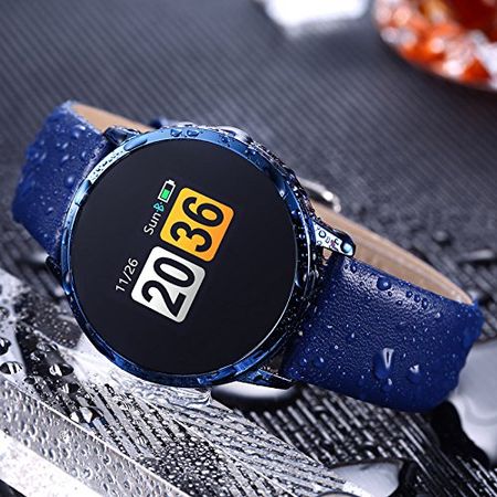 Smartwatch si Bratara Fitness Smart Quasar 8 cu Monitorizare Puls, Pasi, Calorii, Notificare Mesaje, IP67 Waterproof, Bratara de Piele Ecologica Albastra, Culoare Albastru