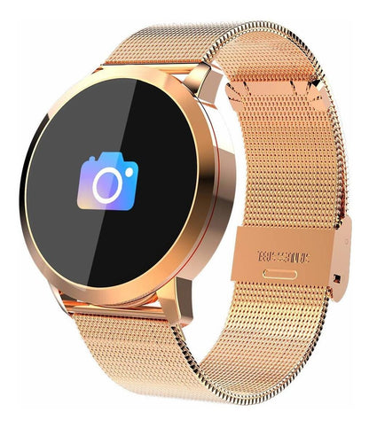 Smartwatch si Bratara Fitness Smart Quasar 8 cu Monitorizare Puls, Pasi, Calorii, Notificare Mesaje, IP67 Waterproof, Bratara Metalica Gold, Culoare Gold